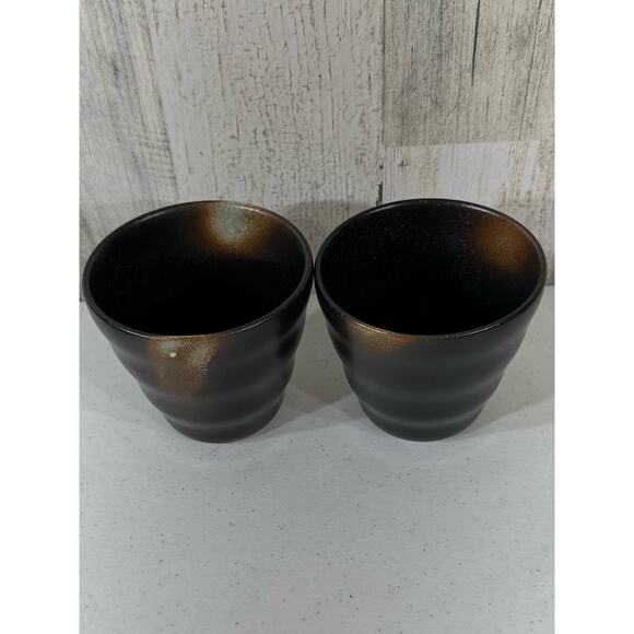 Japanese Ceramic Tea Cups Yunomi Set Two Pair Coffee Brown Beige Mug Vintage - Picture 1 of 12